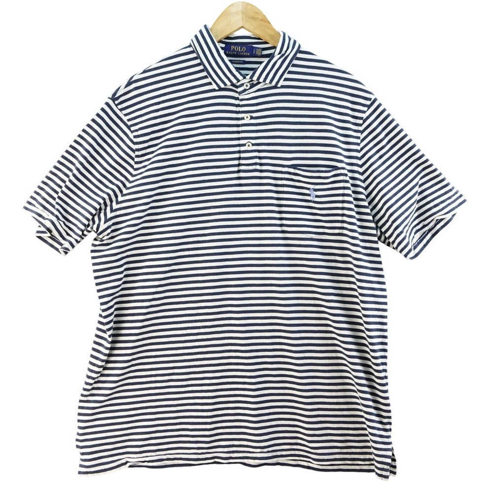 Polo Ralph Lauren Mens‎ Large Striped Classic Fit Short Sleeve Polo Shirt Preppy
